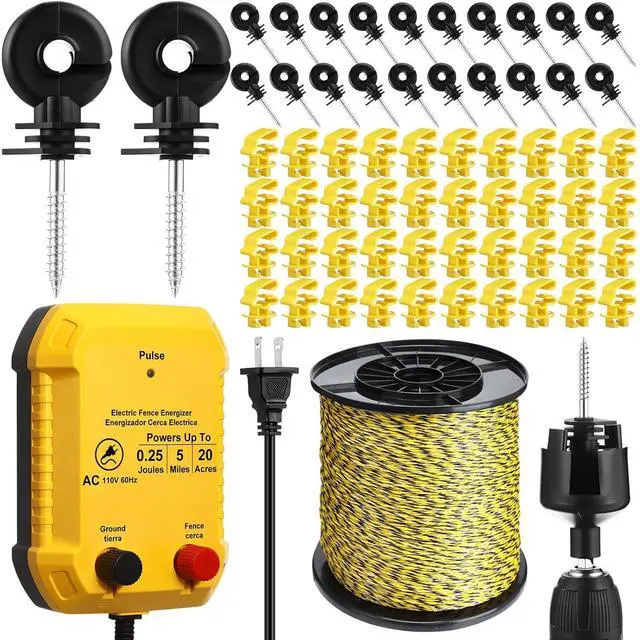 Main image of Electric Fence Kit, 5 Mile 110 VAC 0.25 J Fence Charger, 3366 ft Polywire
