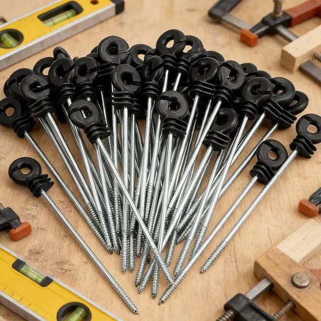 Alt view image 6 of 7 - 50 Pack Electric Fence Wire Insulator Stand Off Screw in Insulator Black Fence Post Insulator Wooden Post Wire Insulators for Tape Rope Electric Wire Animal Agricultural Garden