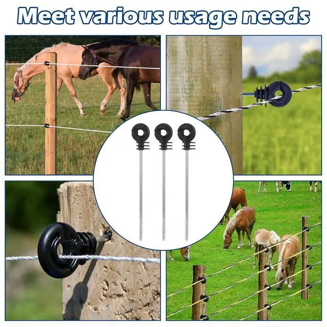 Alt view image 7 of 7 - 50 Pack Electric Fence Wire Insulator Stand Off Screw in Insulator Black Fence Post Insulator Wooden Post Wire Insulators for Tape Rope Electric Wire Animal Agricultural Garden