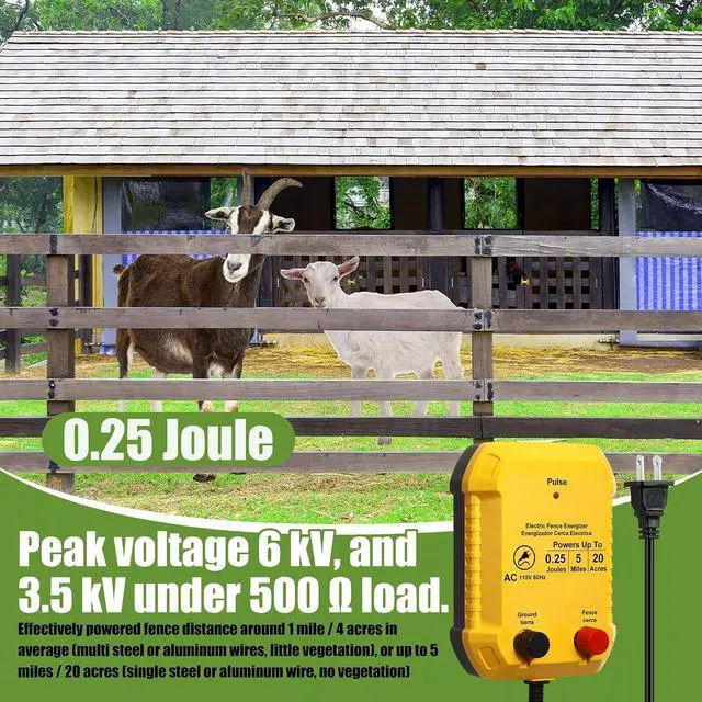 Alt view image 6 of 7 - Electric Fence Kit, 5 Mile 110 VAC 0.25 J Fence Charger, 3366 ft Polywire