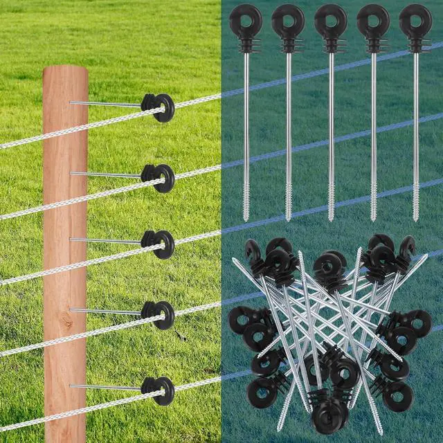 Alt view image 5 of 7 - 50 Pack Electric Fence Wire Insulator Stand Off Screw in Insulator Black Fence Post Insulator Wooden Post Wire Insulators for Tape Rope Electric Wire Animal Agricultural Garden