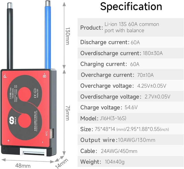 Alt view image 2 of 7 - BMS 13S 48V 60A Li-ion with Cell Balancing