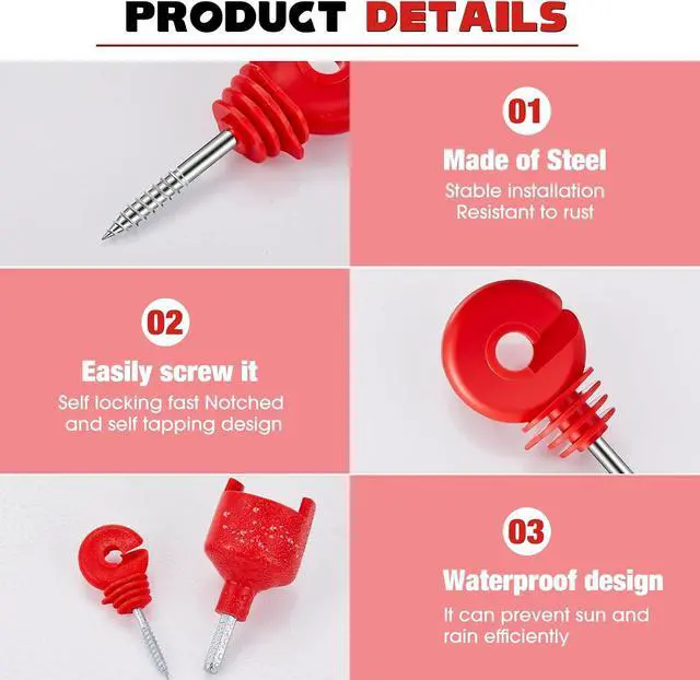 Alt view image 3 of 6 - 200 Pcs Electric Fence Insulator with 1 Pcs Insulator Socket Tool Screw in Ring Post Wood Post Electric Fence Ring with Socket Tool for Animal(Red)