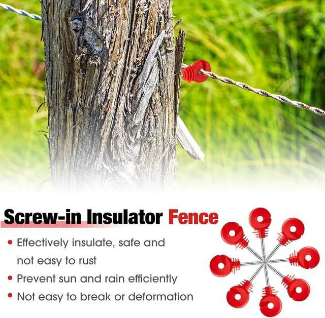 Alt view image 4 of 6 - 200 Pcs Electric Fence Insulator with 1 Pcs Insulator Socket Tool Screw in Ring Post Wood Post Electric Fence Ring with Socket Tool for Animal(Red)