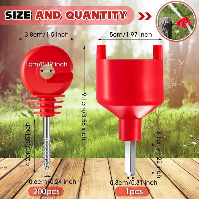 Alt view image 2 of 6 - 200 Pcs Electric Fence Insulator with 1 Pcs Insulator Socket Tool Screw in Ring Post Wood Post Electric Fence Ring with Socket Tool for Animal(Red)