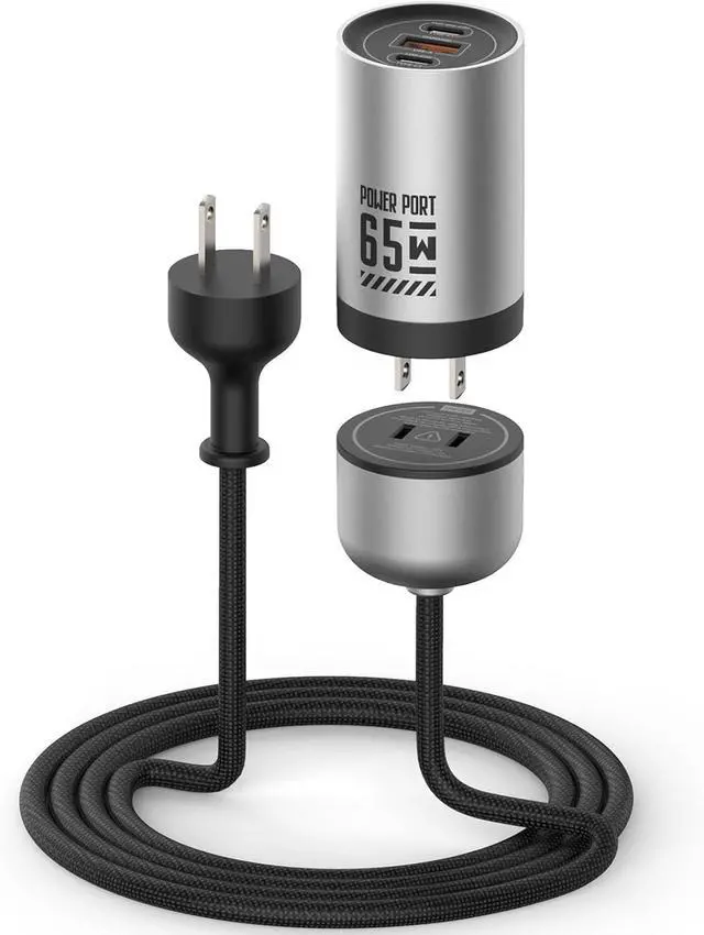 Main image of 65W 3-Port GaN USB C Charger with Detachable 5Ft Cord, Space Silver