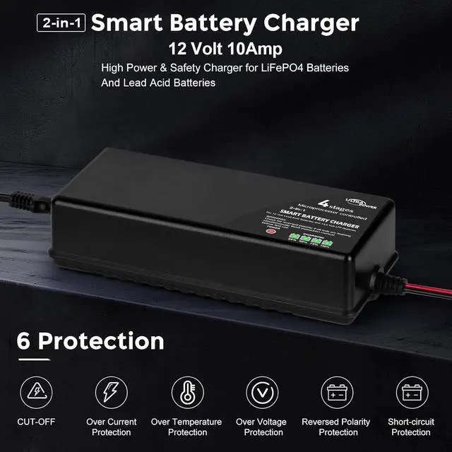 Alt view image 2 of 7 - ULTRAPOWER 14.6V 10A LiFePO4 Battery Charger,Smart Battery Charger for 12V LFP Batteries and Lead Acid Battery,4LEDs Indicator,Fast Charging,High Efficiency for Deep Cycle Batteries.