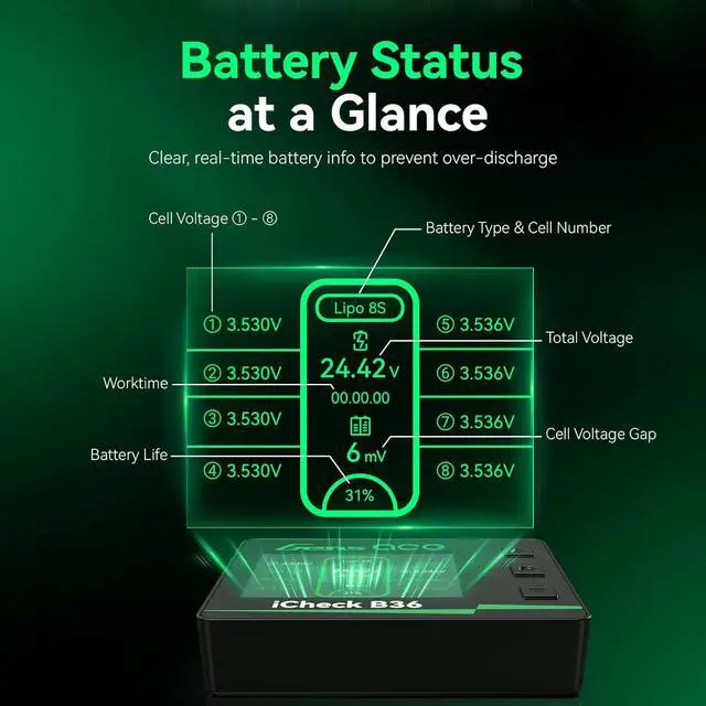 Alt view image 2 of 7 - iCheck B36 Smart RC Battery Checker for Li-Hv/Li-Po/Li-Fe/Li-ion 1-8S(1 Pcs)