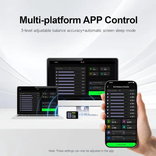 Alt view image 7 of 7 - BL8 LiPo Battery Tester 2S-8S Smart Active Balancer XH2.54 Cell Voltage Tester for RC Batteries with High-Precision Color Screen App and Remote Control