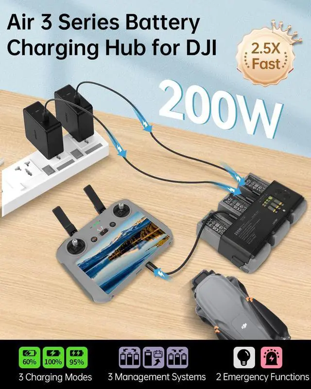Alt view image 2 of 7 - 200W Air 3/Air 3S Parallel Charging Hub for /Specta Air 3 Series
