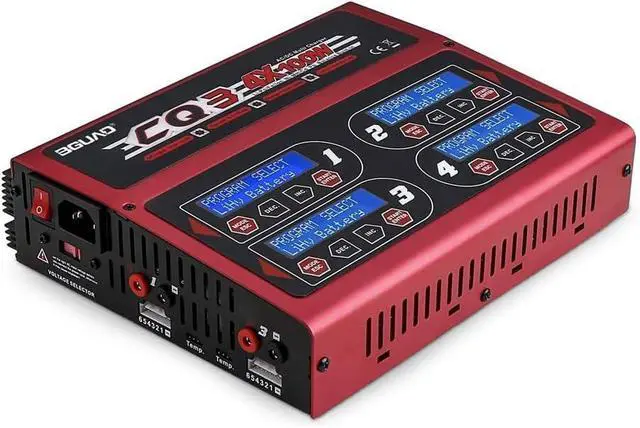 Alt view image 2 of 3 - EV-Peak BGUAD CQ3 Multi Charger 4X 100W NiMH/LiPO with Built-in Balance - Red/Black - 12 - Red