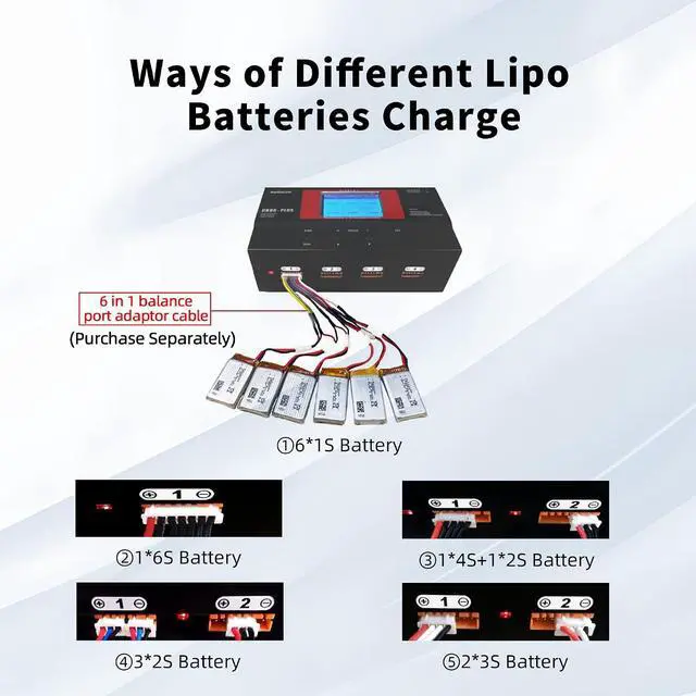 Alt view image 4 of 7 - CB86-PLUS RC Lipo Balance Smart Charger Discharger 8 Charging Ports 1S-6S 162W 6A with Power Supply Fast Charging, Battery Capacity Recovery Cycle Trickle for Li-Po/Li-Ion/Li-Fe/LiHV Battery