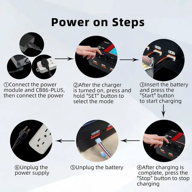Alt view image 6 of 7 - CB86-PLUS RC Lipo Balance Smart Charger Discharger 8 Charging Ports 1S-6S 162W 6A with Power Supply Fast Charging, Battery Capacity Recovery Cycle Trickle for Li-Po/Li-Ion/Li-Fe/LiHV Battery