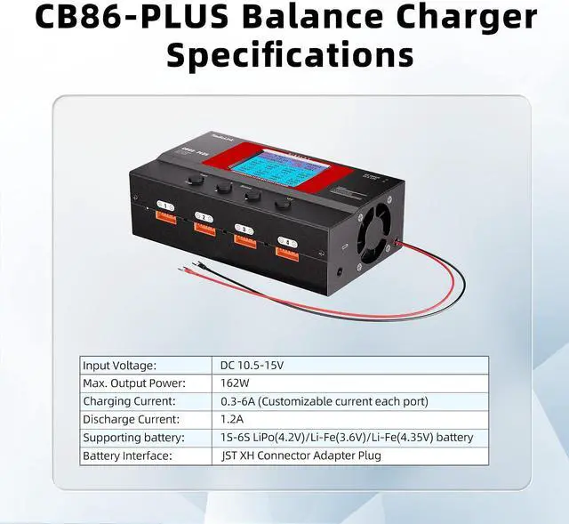Alt view image 7 of 7 - CB86-PLUS RC Lipo Balance Smart Charger Discharger 8 Charging Ports 1S-6S 162W 6A with Power Supply Fast Charging, Battery Capacity Recovery Cycle Trickle for Li-Po/Li-Ion/Li-Fe/LiHV Battery