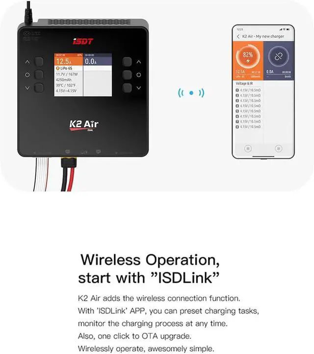 Alt view image 6 of 7 - K2 AIR Lipo Battery Balance Charger Discharger 1-6S AC 200W DC 500Wx2 20A Smart Charger for Life, Lilon, LiPo, LiHv/Pb/NiMH Battery Balance Charger