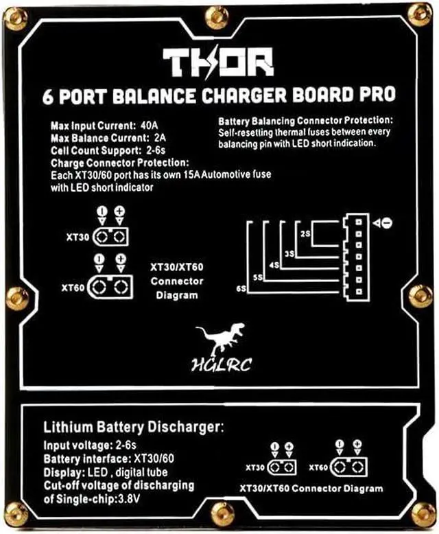 Alt view image 5 of 7 - Thor 6 Port Lipo Battery Balance Charger Board Pro 40A XT60 XT30 Plug 2-6S Integrated with Lipo Discharger for IMAX B6 ISDT Q6 Nano HOTA D6 Pro P6