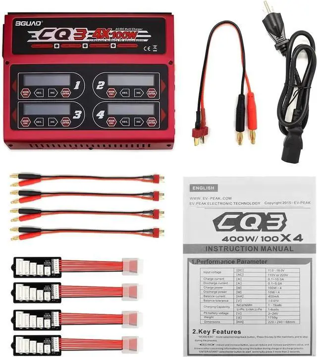 Main image of BGUAD CQ3 10A 100W 1-6S 100Wx4/10Ax4 Balance Charger with JST_XH Adapter Board for LiPo Life NiMH NiCd Battery