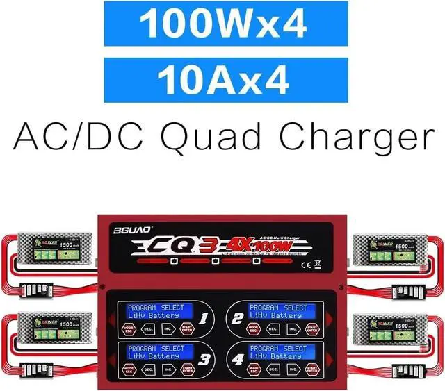 Alt view image 3 of 6 - BGUAD CQ3 10A 100W 1-6S 100Wx4/10Ax4 Balance Charger with JST_XH Adapter Board for LiPo Life NiMH NiCd Battery