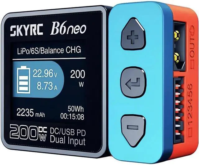 Main image of B6Neo: Balance Lipo Battery Charger for 1S-6S Lipo/Li-Ion/LiHV, 1-15S NiMH/NiCd - DC 200W, PD 80W, Smart Battery Charger, Discharger and Storage (Blue-Red)