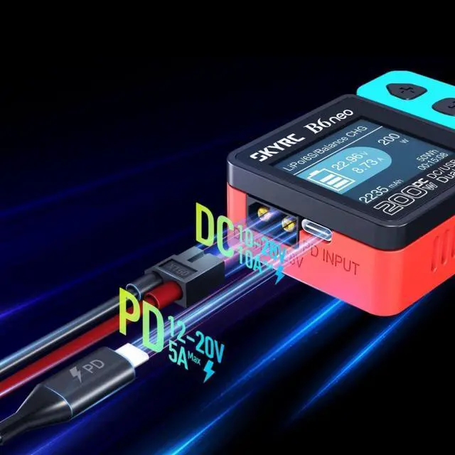 Alt view image 5 of 7 - B6Neo: Balance Lipo Battery Charger for 1S-6S Lipo/Li-Ion/LiHV, 1-15S NiMH/NiCd - DC 200W, PD 80W, Smart Battery Charger, Discharger and Storage (Blue-Red)