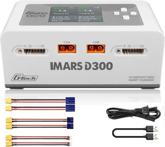 Main image of IMARS D300 Balance Charger, Gens Ace Dual Channel for RC 1~6S.White