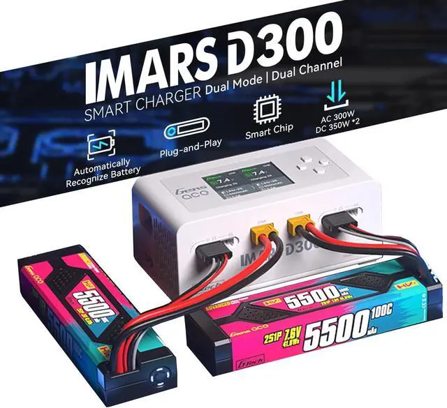 Alt view image 4 of 6 - IMARS D300 Balance Charger, Gens Ace Dual Channel for RC 1~6S.White