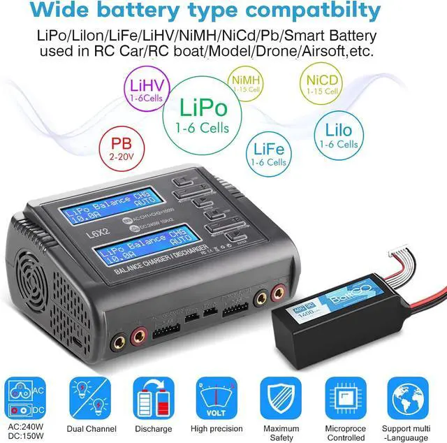Alt view image 2 of 6 - LiPo Battery Charger Dual 10A RC Fast Balance Battery Charger Discharger