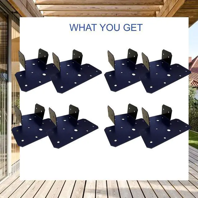 Alt view image 4 of 5 - 4Set(8pcs) Black T-Shaped Post to Beam Connector Roof Tie Bracket, Adjustable Cap , Steel Truss Header Hanger Support for Carports, Pavilions, Terraces (4X4)
