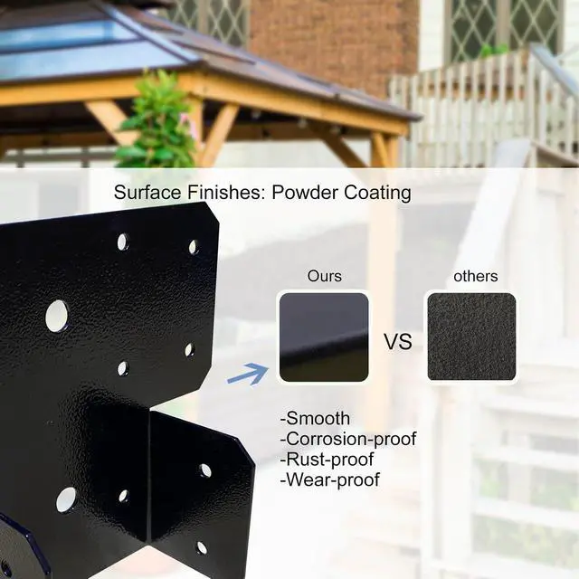 Alt view image 5 of 5 - 4Set(8pcs) Black T-Shaped Post to Beam Connector Roof Tie Bracket, Adjustable Cap , Steel Truss Header Hanger Support for Carports, Pavilions, Terraces (4X4)