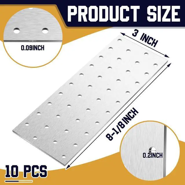 Alt view image 2 of 7 - 10 Pcs Tie Plate Bracket Repair Mending Plate Bracket Metal Brackets for Wood Nail Plates for Studs for Trusses Wood Timber 8-1/8 Inches x 3 Inches, 2 mm Thickness, Hot Dipped Galvanized Steel