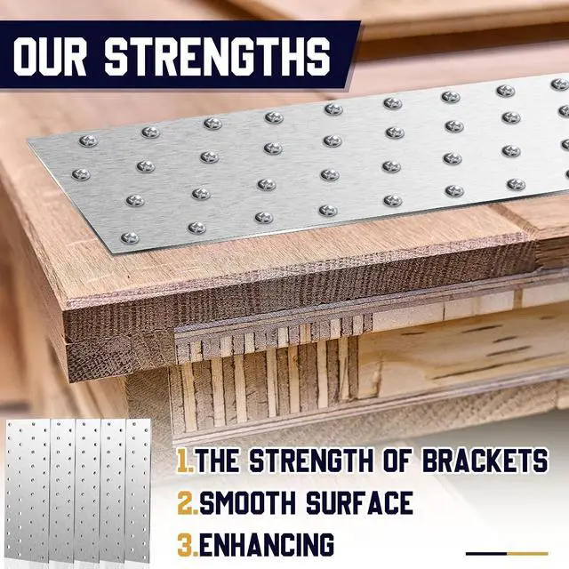 Alt view image 3 of 7 - 10 Pcs Tie Plate Bracket Repair Mending Plate Bracket Metal Brackets for Wood Nail Plates for Studs for Trusses Wood Timber 8-1/8 Inches x 3 Inches, 2 mm Thickness, Hot Dipped Galvanized Steel