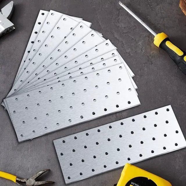 Alt view image 7 of 7 - 10 Pcs Tie Plate Bracket Repair Mending Plate Bracket Metal Brackets for Wood Nail Plates for Studs for Trusses Wood Timber 8-1/8 Inches x 3 Inches, 2 mm Thickness, Hot Dipped Galvanized Steel