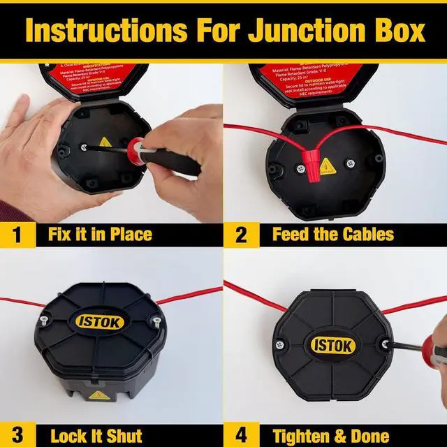 Alt view image 6 of 7 - Premium Open Splice Junction Box (6 Pack), 18 Twist-On Wire Connectors, Electrical Box for Wiring, PP+ABS V0 Flame Retardant, DIY Installation Kit with Screws for Home, Garage & Workshop