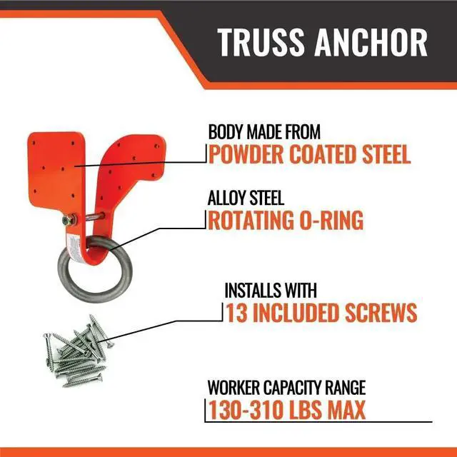 Alt view image 2 of 5 - Malta Dynamics Made in US Truss Anchor for 2" x 4" Wooden Truss with Included Fastener Screws and Rotating Alloy Steel Attachment Point