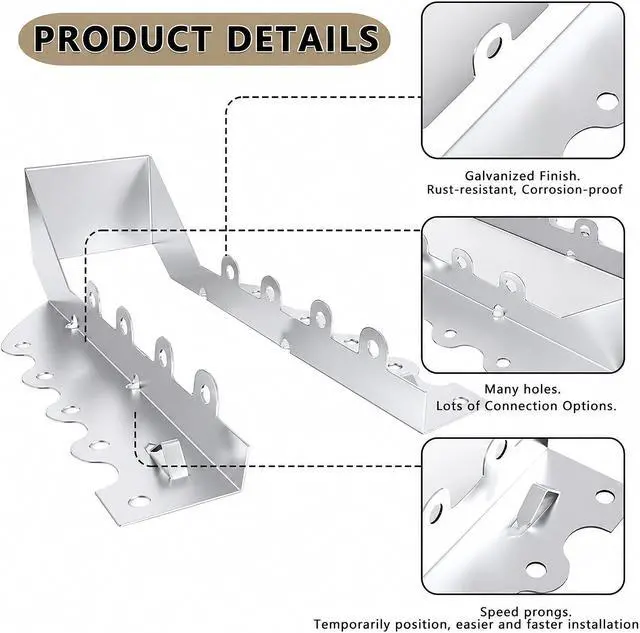 Alt view image 2 of 7 - 25 pcs 2x8 Joist Hangers with Screws, Galvanized Face Mount Hurricane Tie