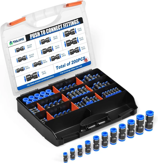 Main image of TAILONZ PNEUMATIC 200 pcs Straight Push Connectors Plastic Quick Release Connectors Air Line Fittings for 1/8 5/32 1/4 5/16 3/8 1/2 4MM 6MM 8MM 10MM 12MM Tube (2 Way)