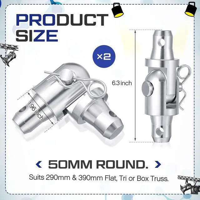 Alt view image 3 of 6 - Yaocom 2 Pack Aluminum Flexible Hinge Joint Suit Flat with Clips Pin Tri Box Truss 290mm Trussing Lighting Dj Stage Lighting Accessories