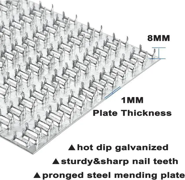 Alt view image 3 of 7 - Truss Plates 2x4, 60 Pcs Pronged Mending Plate with Staggered Nail Teeth, Roof to Truss Wood Connectors, 20 Ga Thickness