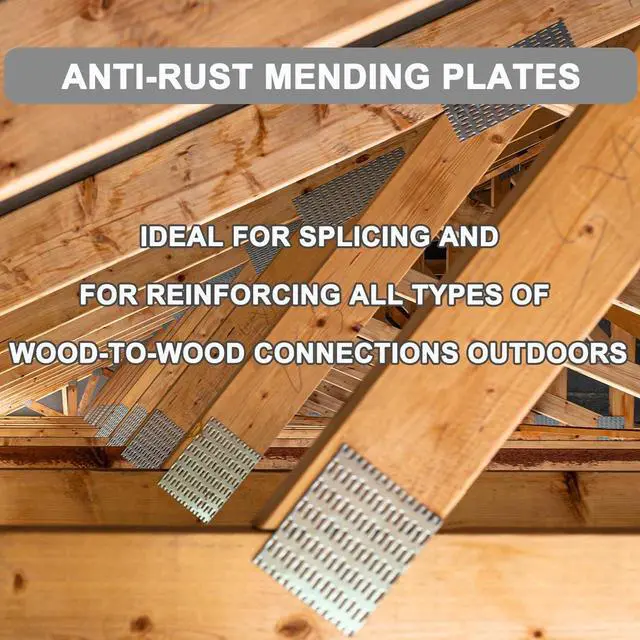 Alt view image 5 of 7 - Truss Plates 2x4, 60 Pcs Pronged Mending Plate with Staggered Nail Teeth, Roof to Truss Wood Connectors, 20 Ga Thickness