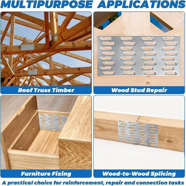 Alt view image 5 of 7 - 100 Pack Truss Plates Pronged Flat Mending Plate, 4 x 2 in, 9mm Teeth