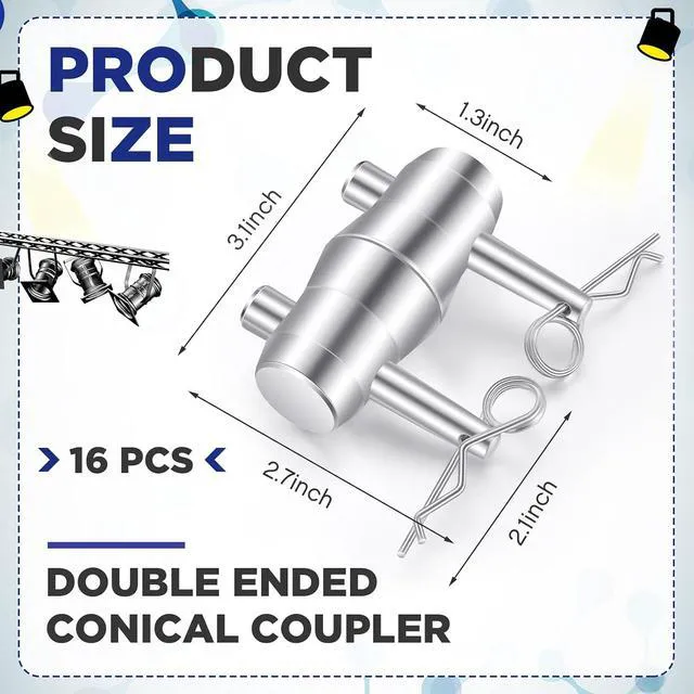Alt view image 4 of 6 - 16 Pack Double Ended Conical Coupler with Clips Pin Fit F34 F33 Pipe