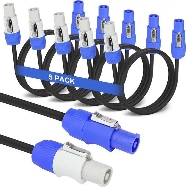 Main image of 5 Pack Stage Light PowerCON Cable, 3 Pin 16AWG AC PowerCon Connector Cord Input to Output, 20A Power Extension Cord for Outdoor Stage Lighting Series - 1M / 3FT (5PC)