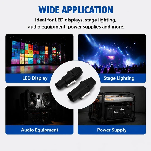 Alt view image 6 of 6 - IP65 PowerCon True Outdoor Waterproof Power Connector 20A 250V Black Heavy Duty Reliable Electrical Connection for DJ Equipment Stage Lighting Sound Systems (SAC3MX_4PCS_Black)