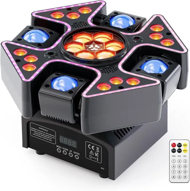 Main image of Moving Head Stage Lights, 120W RGBW Moving Head with 4 Arms Beam Lights, 27CH Red Green Starry Strobe Effect, Remote & DMX512 LED Moving Head Lights for Party Wedding Event, 1 Pack