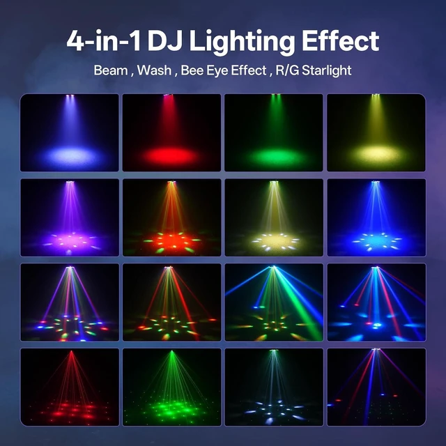 Alt view image 3 of 7 - Moving Head Stage Lights, 120W RGBW Moving Head with 4 Arms Beam Lights, 27CH Red Green Starry Strobe Effect, Remote & DMX512 LED Moving Head Lights for Party Wedding Event, 1 Pack