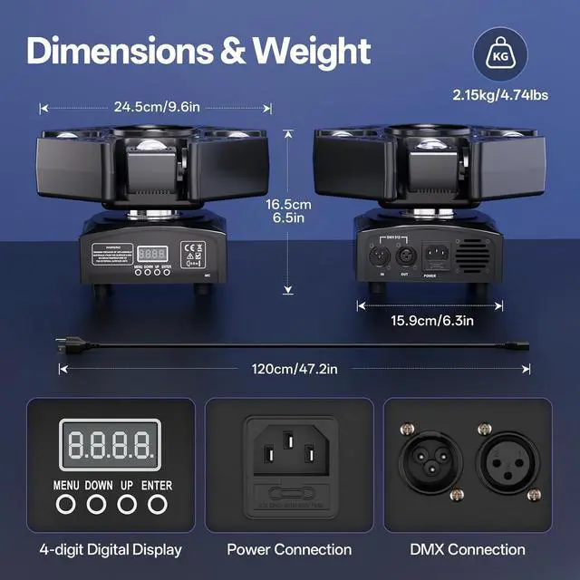 Alt view image 6 of 7 - Moving Head Stage Lights, 120W RGBW Moving Head with 4 Arms Beam Lights, 27CH Red Green Starry Strobe Effect, Remote & DMX512 LED Moving Head Lights for Party Wedding Event, 1 Pack