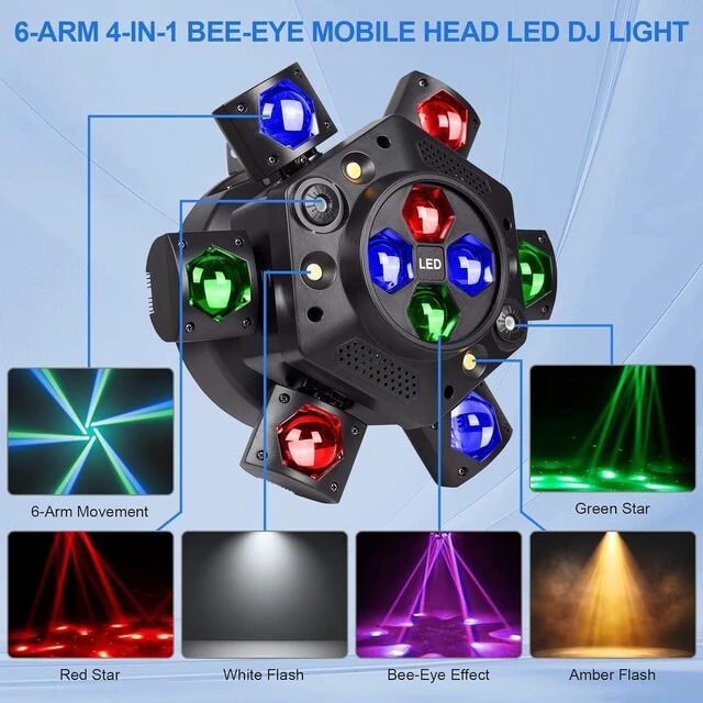 Alt view image 3 of 7 - 2Pack Moving Head DJ Lights 150W RGBW, 6-Arm Party Stage Light with Remote