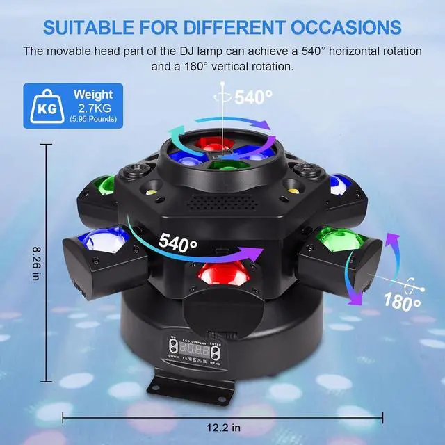 Alt view image 4 of 7 - 2Pack Moving Head DJ Lights 150W RGBW, 6-Arm Party Stage Light with Remote