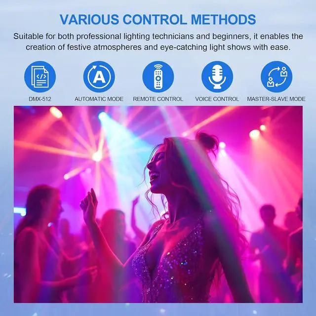 Alt view image 6 of 7 - 2Pack Moving Head DJ Lights 150W RGBW, 6-Arm Party Stage Light with Remote