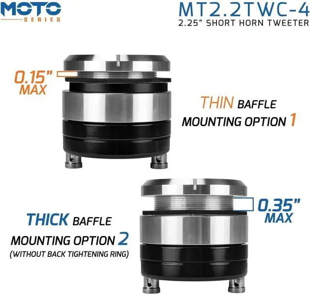 Alt view image 3 of 7 - PRV Motorcycle Bullet Tweeter 2.25" Short Horn 120 Watts 4 Ohm MT2.2TWC-4 Chrome Neodymium Magnet High SPL Competition - Flush Mount Compact Design - MOTO Series (Single)